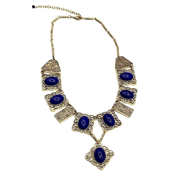 Joan Rivers Faux Lapis Art Nouveau Style Necklace Filigree Statement Necklace - Picture 10 of 10